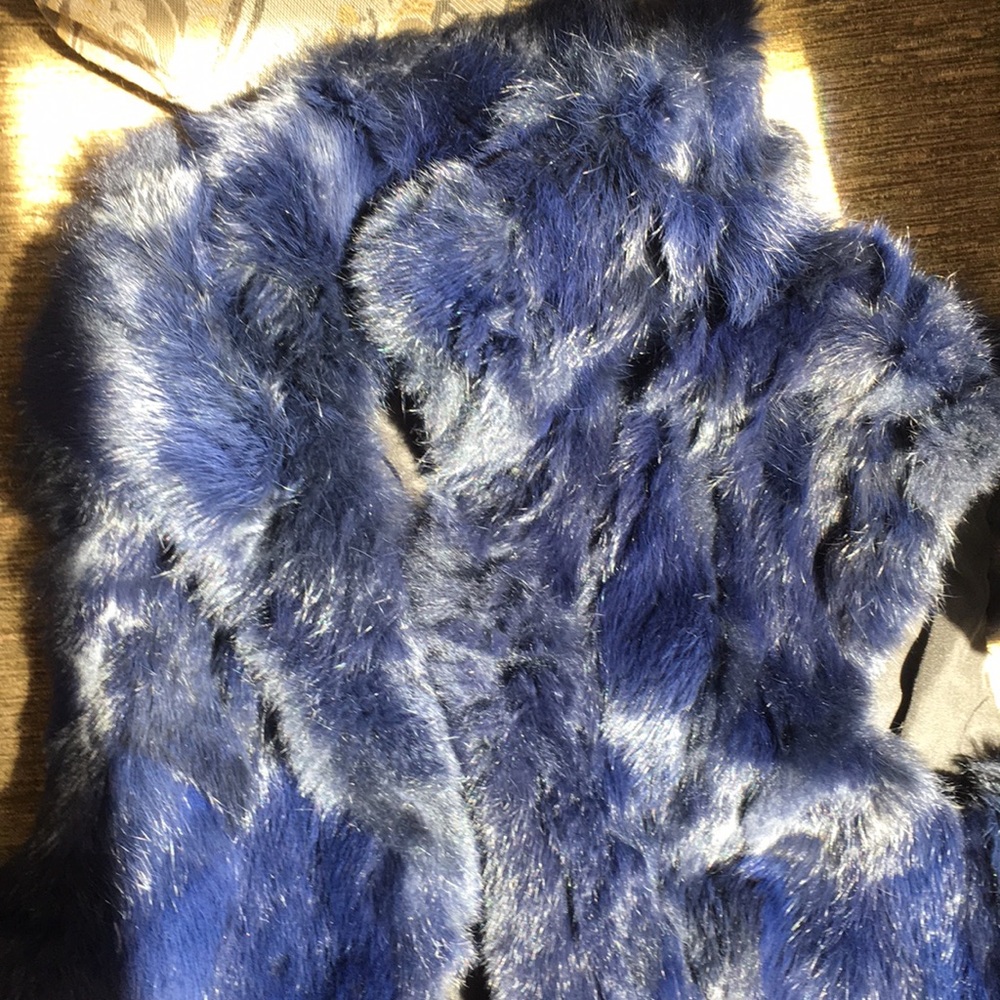 NWOT Adrienne landau dark blue rabbit fur vest - Picture 4 of 4